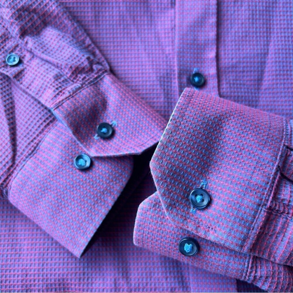 Report Collection Purple Waffle Pattern Pattern Button Down  Shirt - Picture 15 of 16